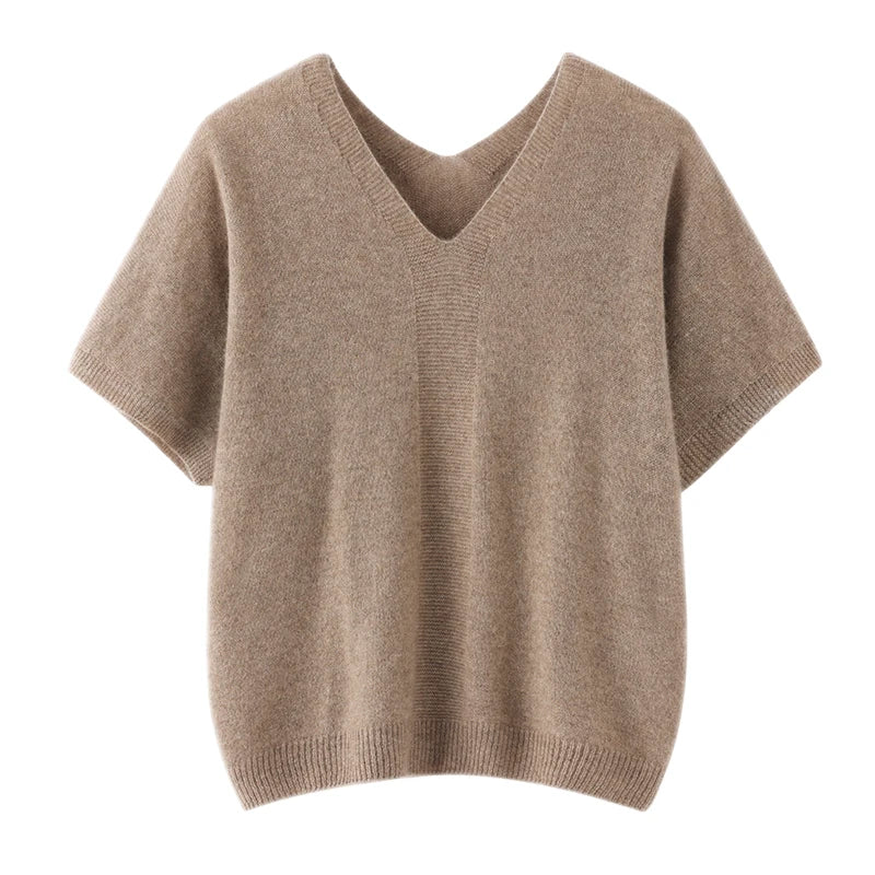 Beige sweater with V-neck on a white background