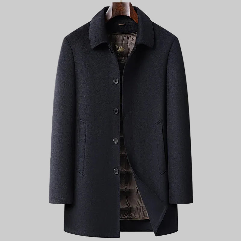 Dark blue coat on a gray background