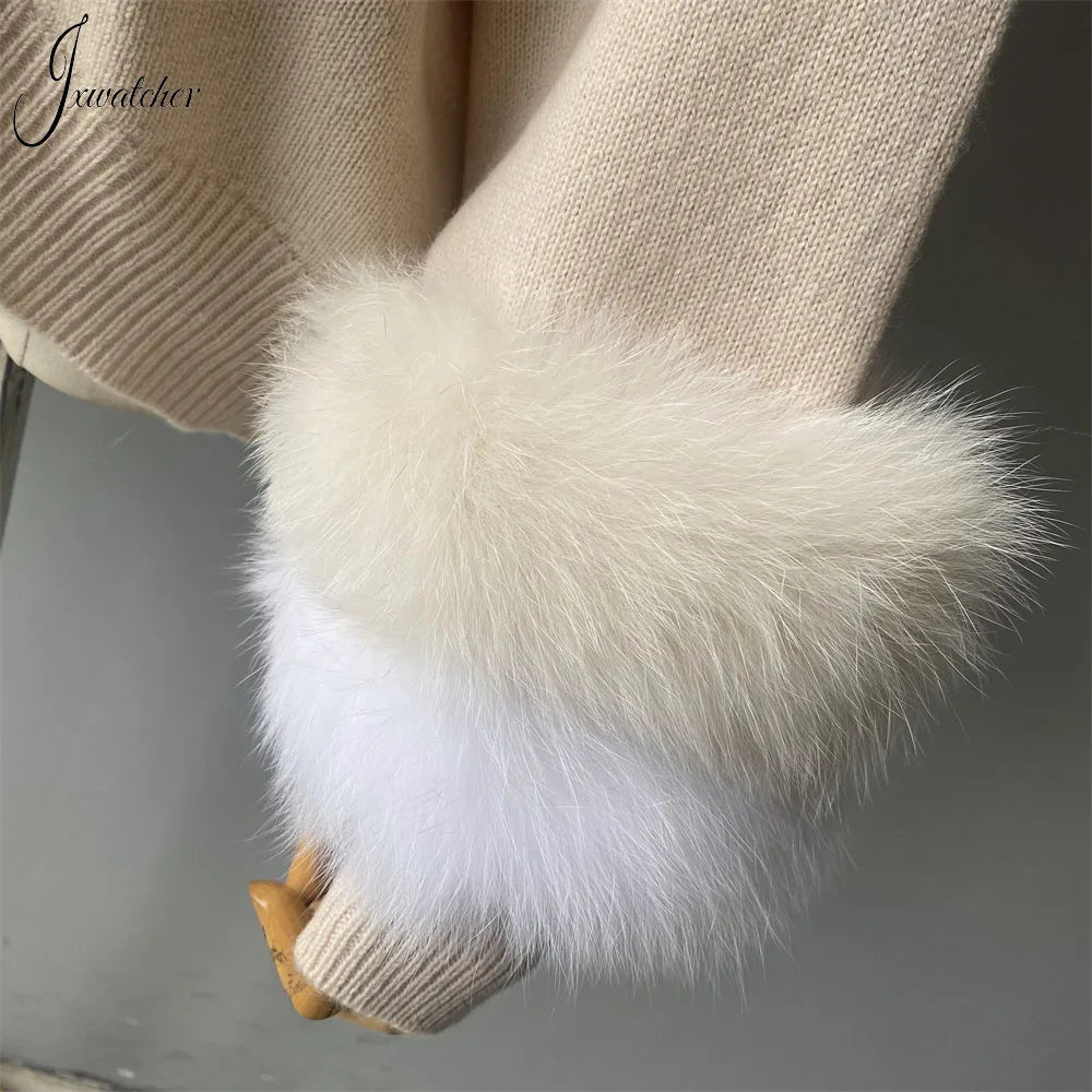 Woolberry Knitted Pullover, Fox Fur Cuffs