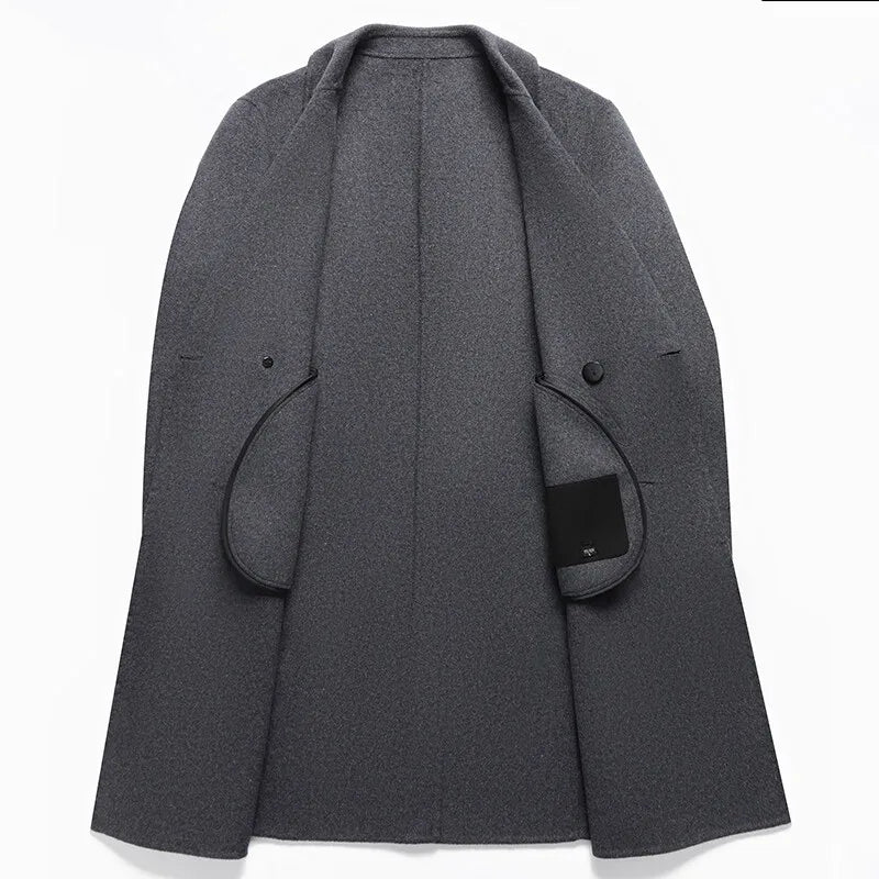 Gray coat with a phone pocket on a white background