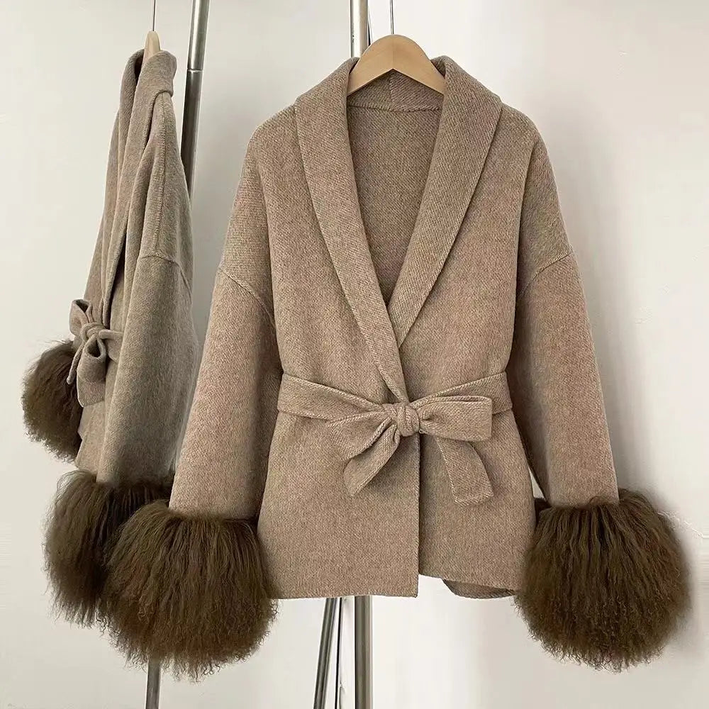 Woolberry Wool Coat, Mongolian Fur Cuffs