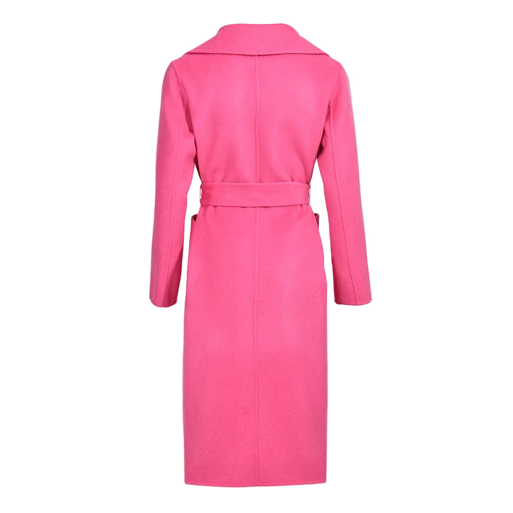 Pink coat with a belt on a white background