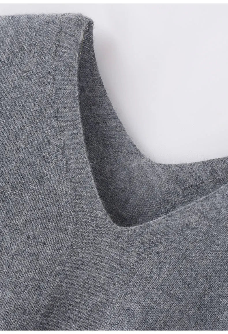 Gray knitted sweater with a V-neck on a white background