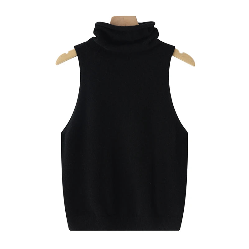 Black sleeveless top on a mannequin with a white background