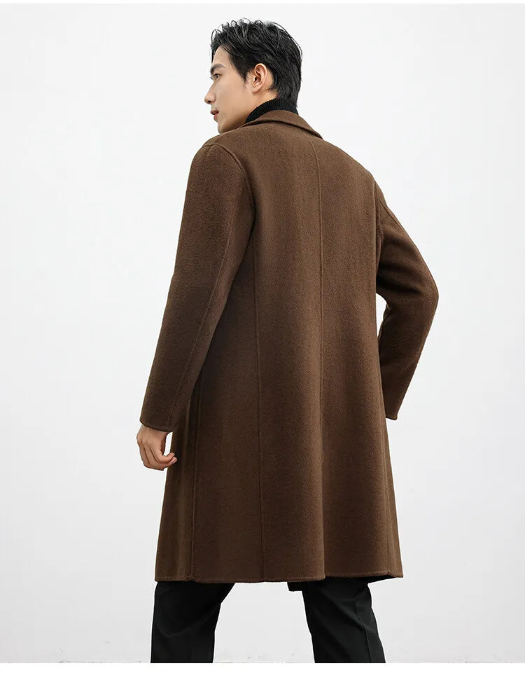 Man wearing a brown coat on a white background