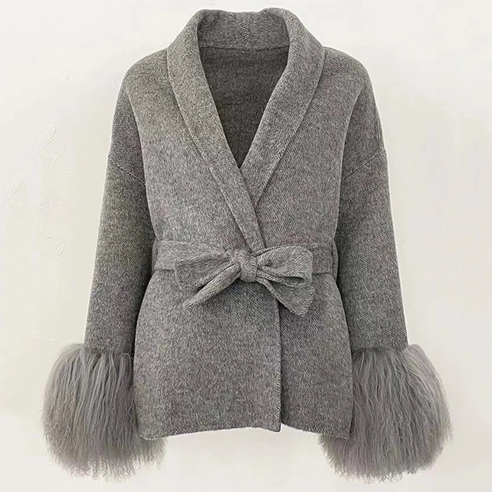Woolberry Wool Coat, Mongolian Fur Cuffs