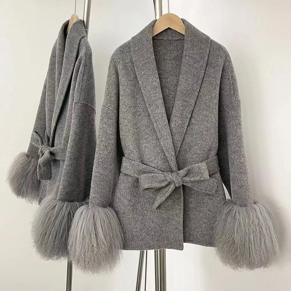 Woolberry Wool Coat, Mongolian Fur Cuffs