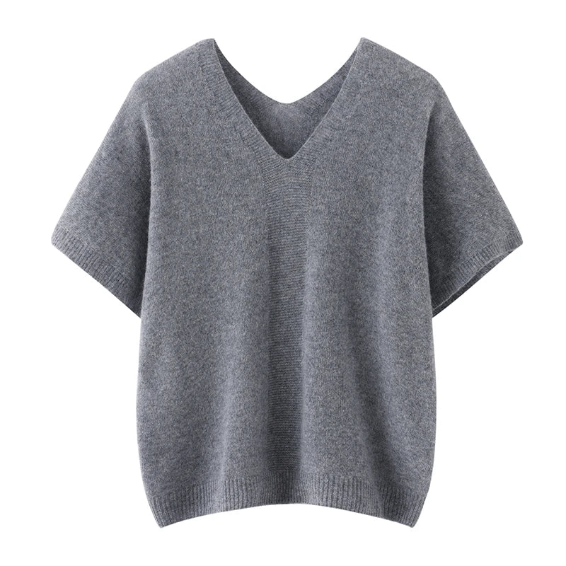 Gray sweater with a V-neck on a white background