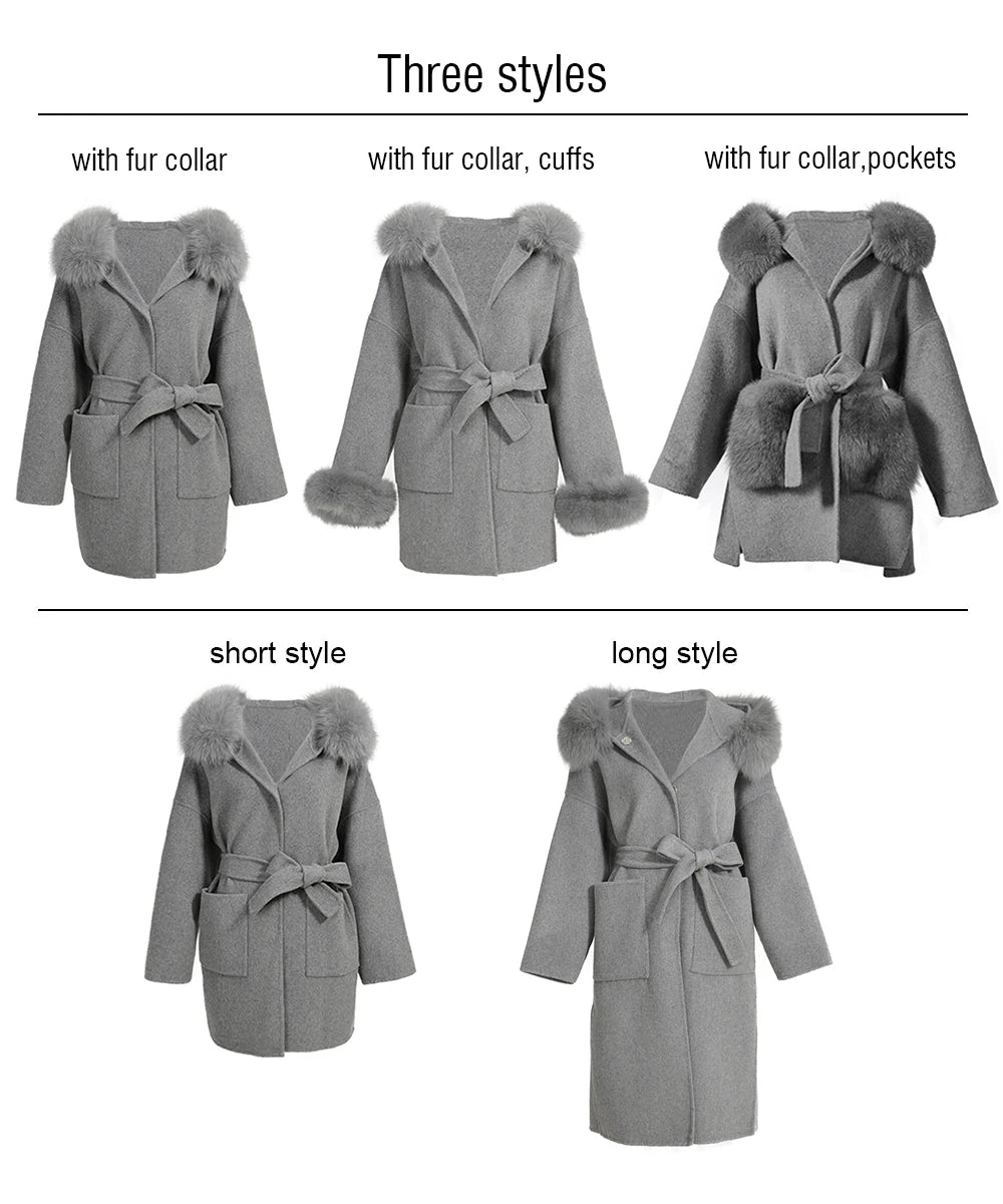 Gray coat with fur details in various styles on a white background