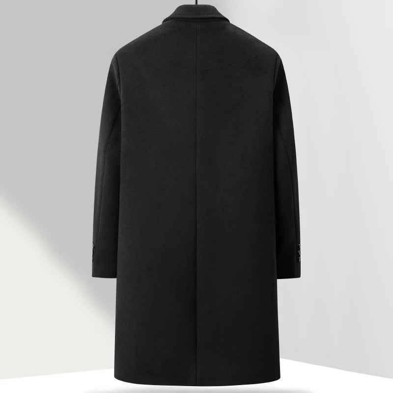 Black coat displayed against a white background