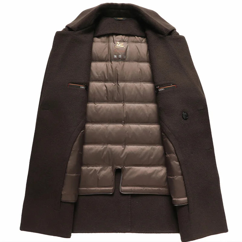 Brown coat with quilted lining on a white background