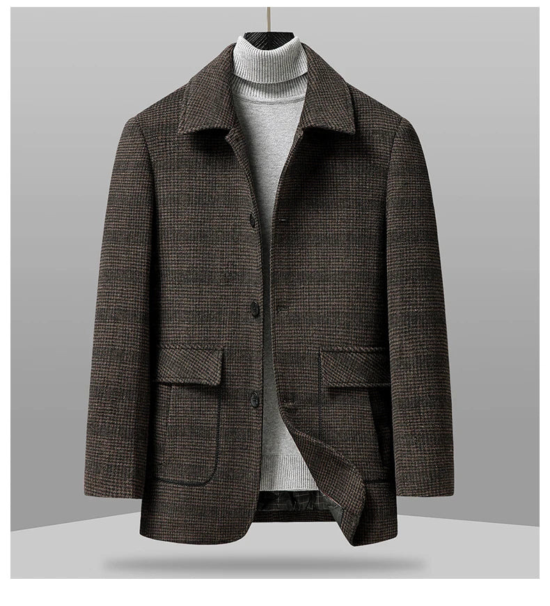Houndstooth pattern coat on a gray background
