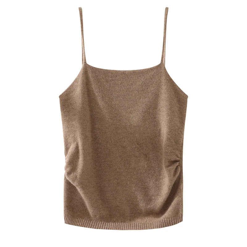 Brown knit camisole on a white background