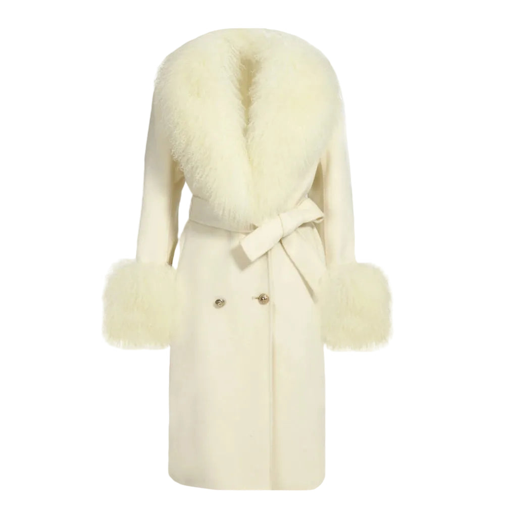 White coat with fur trim on a white background