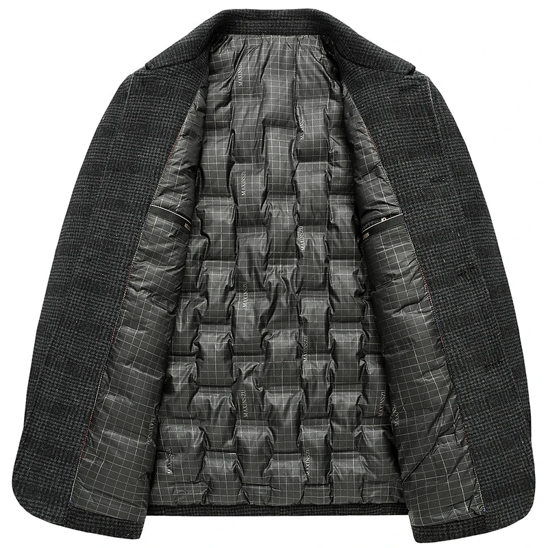 Black checkered jacket with quilted lining on a white background