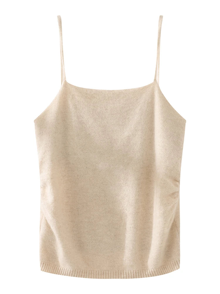 Beige knit camisole on a white background