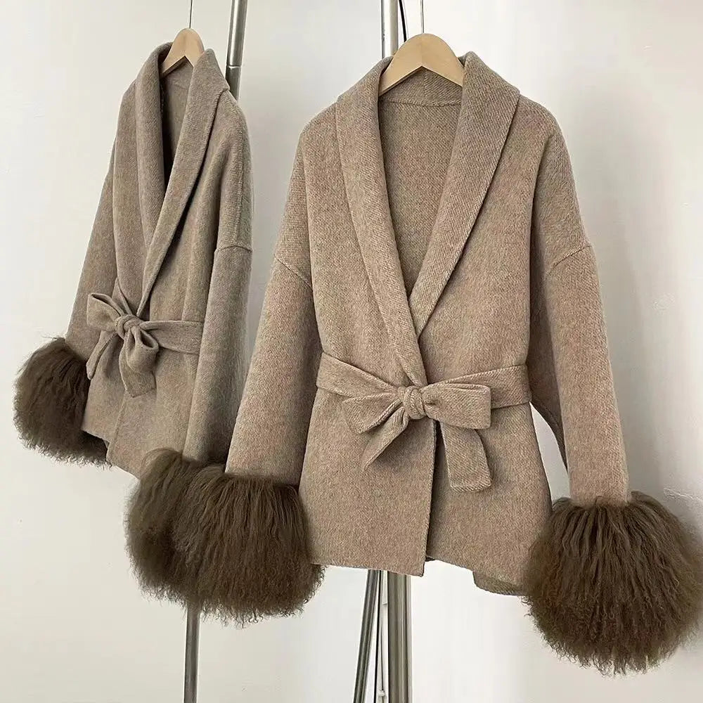 Woolberry Wool Coat, Mongolian Fur Cuffs