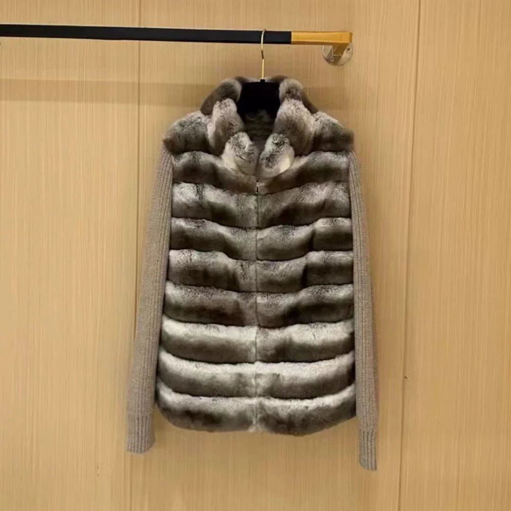 Fur vest hanging on a wooden wall