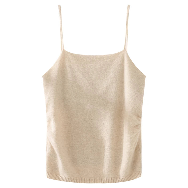 Beige knit camisole on a white background