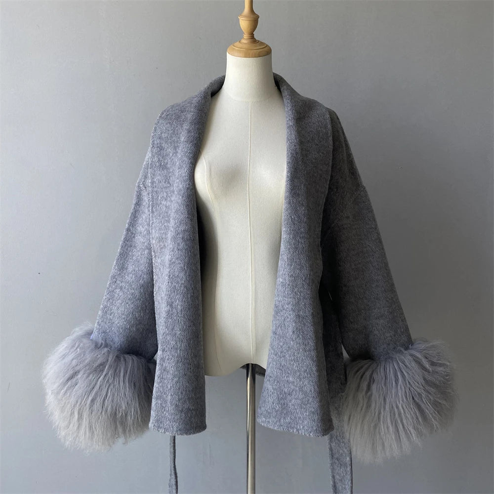 Woolberry Wool Coat, Mongolian Fur Cuffs