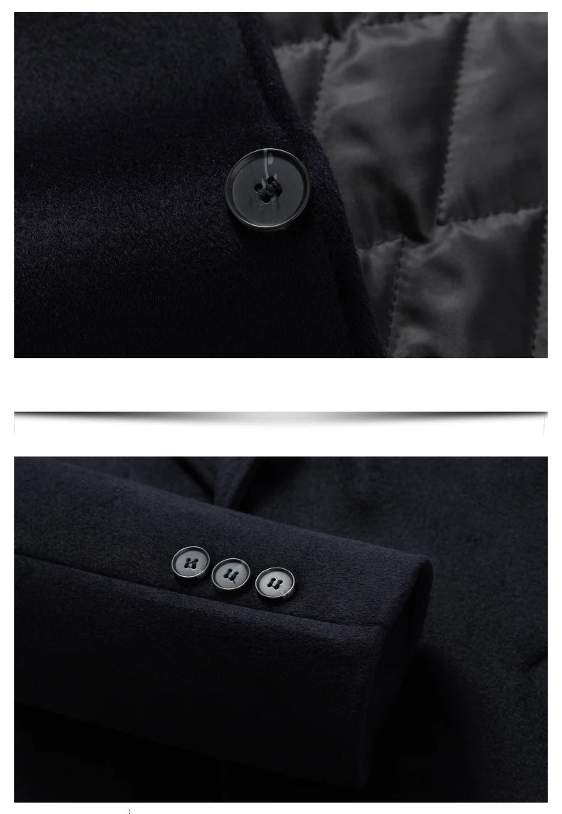 Close-up of a black coat with buttons on a dark background