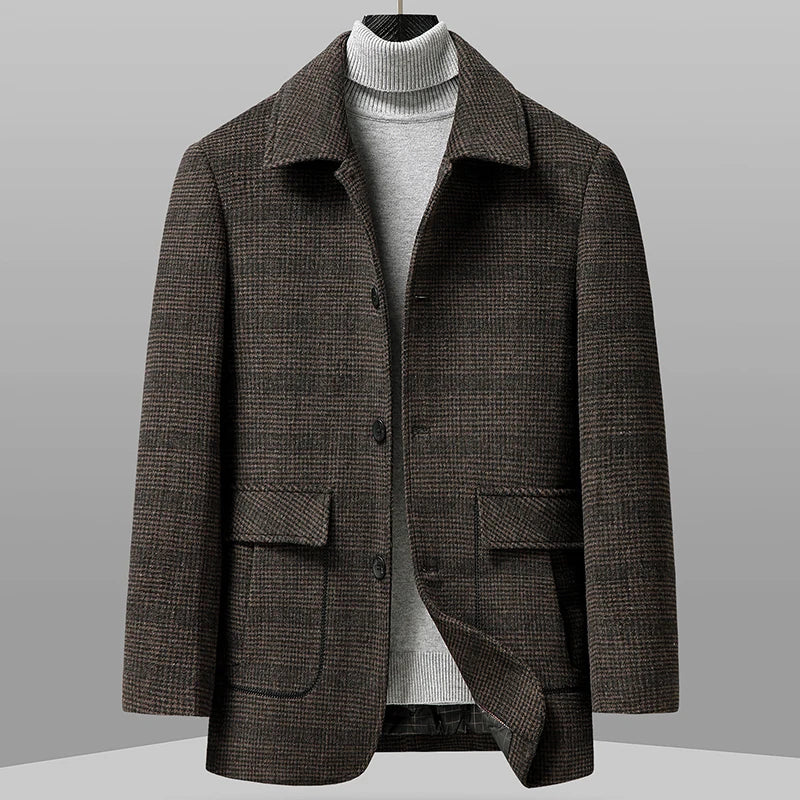 Houndstooth pattern coat on a gray background