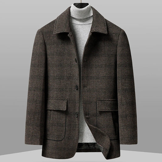 Houndstooth pattern coat on a gray background
