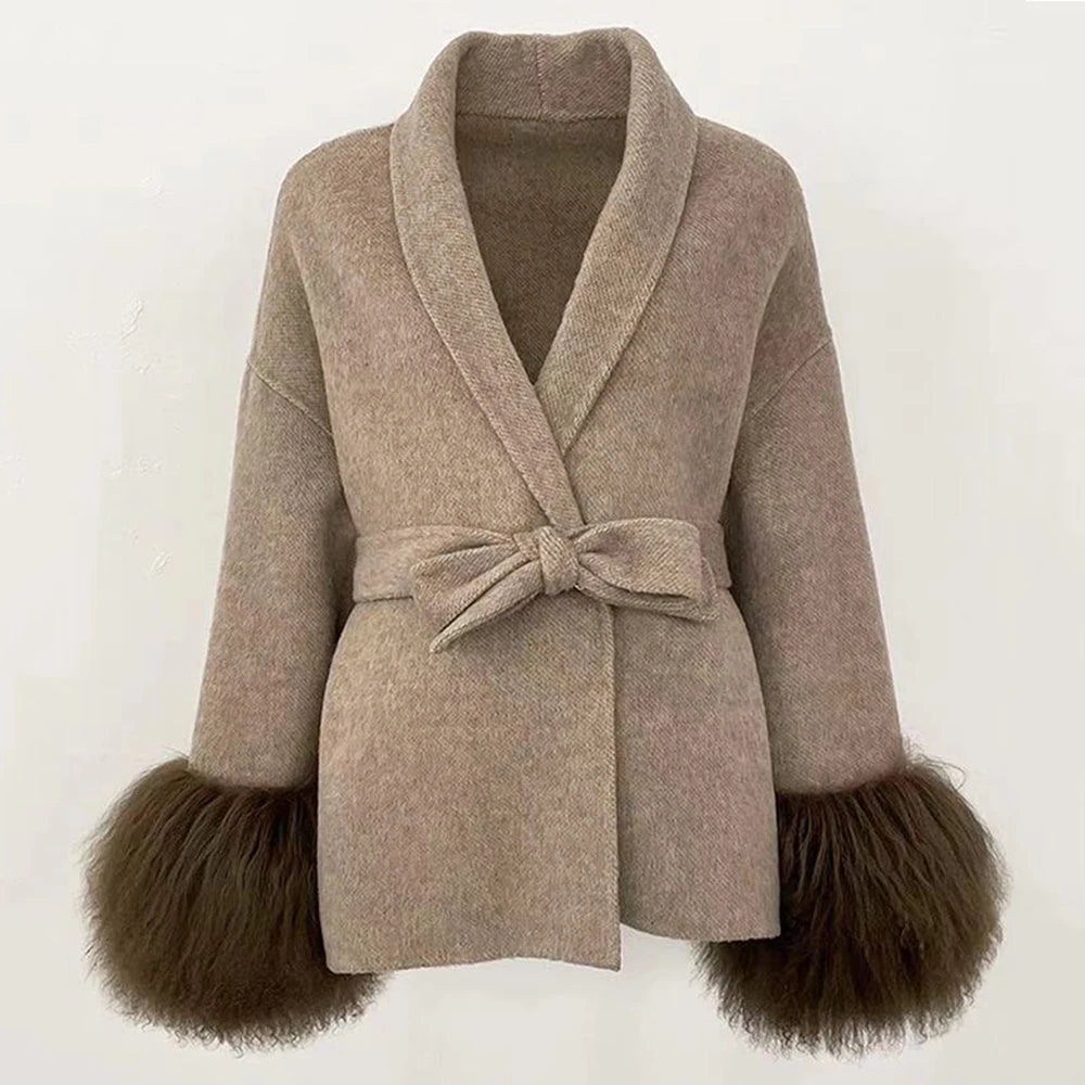 Woolberry Wool Coat, Mongolian Fur Cuffs