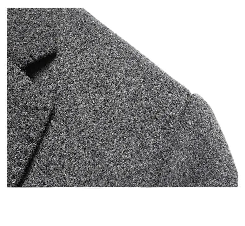 Gray coat with a close-up of the shoulder area on a white background
