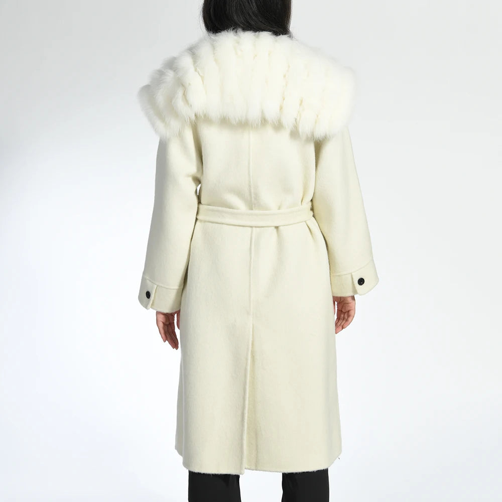 White coat with fur hood on a white background